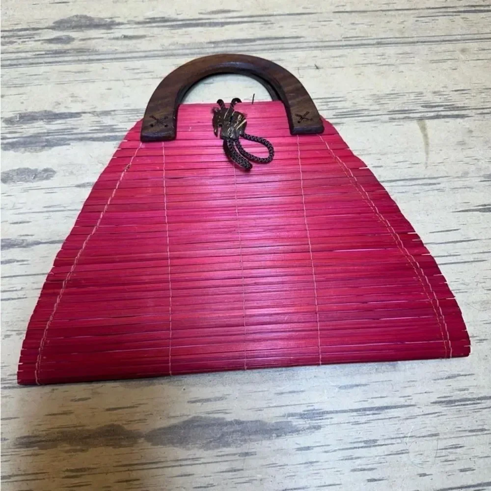 Vintage Red Bamboo Clutch Purse